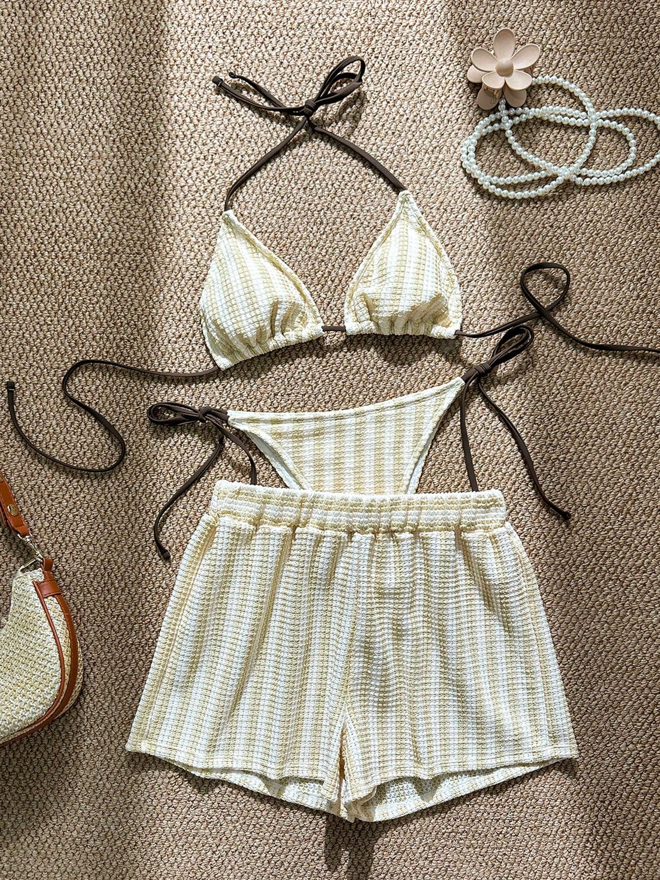 Swim Vcay 3 peças/Conjunto Capa de Crochê de Estilo Boêmio para Maiô Bikini, Saída de Praia