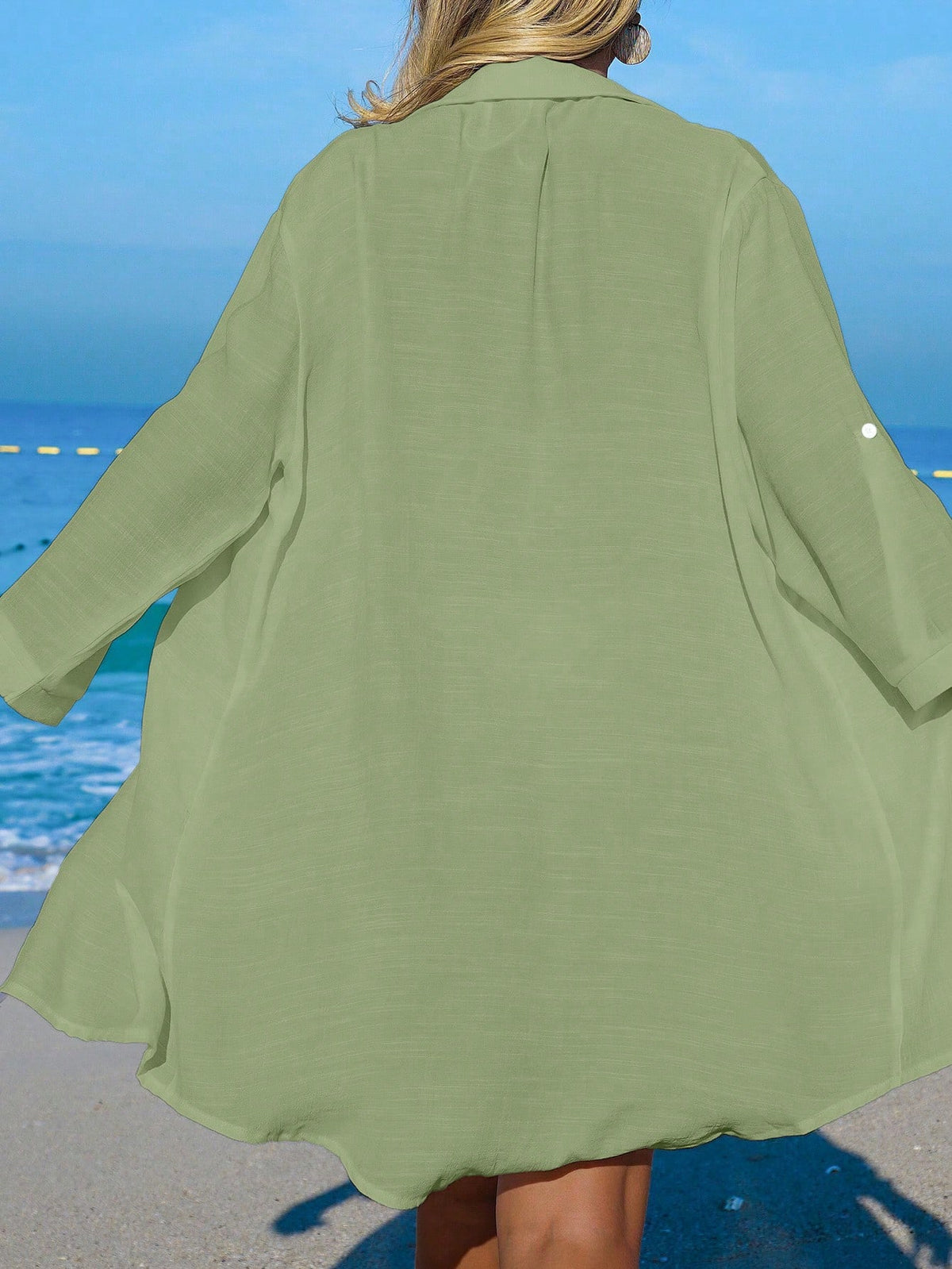 SHEIN Swim Camisa Branca Feminina com Botões de Árvore de Coco, Casual, para Férias na Praia, Kimono Cover-Up