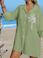SHEIN Swim Camisa Branca Feminina com Botões de Árvore de Coco, Casual, para Férias na Praia, Kimono Cover-Up