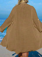 SHEIN Swim Camisa Branca Feminina com Botões de Árvore de Coco, Casual, para Férias na Praia, Kimono Cover-Up