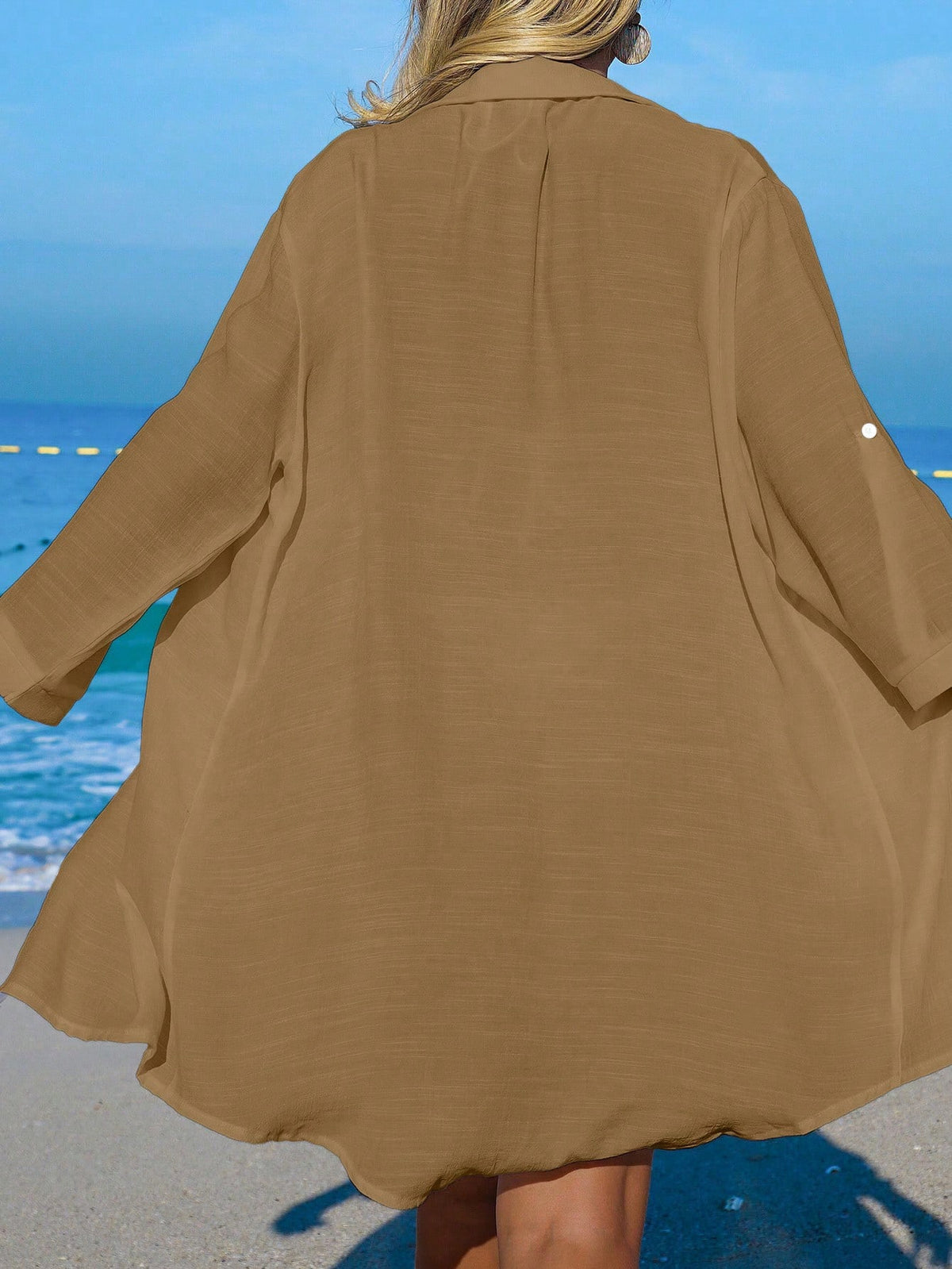 SHEIN Swim Camisa Branca Feminina com Botões de Árvore de Coco, Casual, para Férias na Praia, Kimono Cover-Up