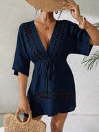 SHEIN Swim Capa Casual com Decote em V Profundo Preto Feminina, Primavera/Verão