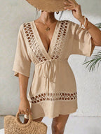 SHEIN Swim Capa Casual com Decote em V Profundo Preto Feminina, Primavera/Verão