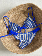 Swim Mod Conjunto de Maiô Bikini de 2 Peças com Tecido Texturizado, Babado, Laço na Frente, Cordão na Cintura, Fofo, Doce, Fashion, Animado para Festa