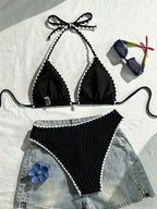 Swim Vcay Conjunto de Maiô Bikini Feminino, Tecido Especial com Design de Alça, Amarração e Costas Abertas, 2 Peças Conjunto de Praia para Férias de Verão