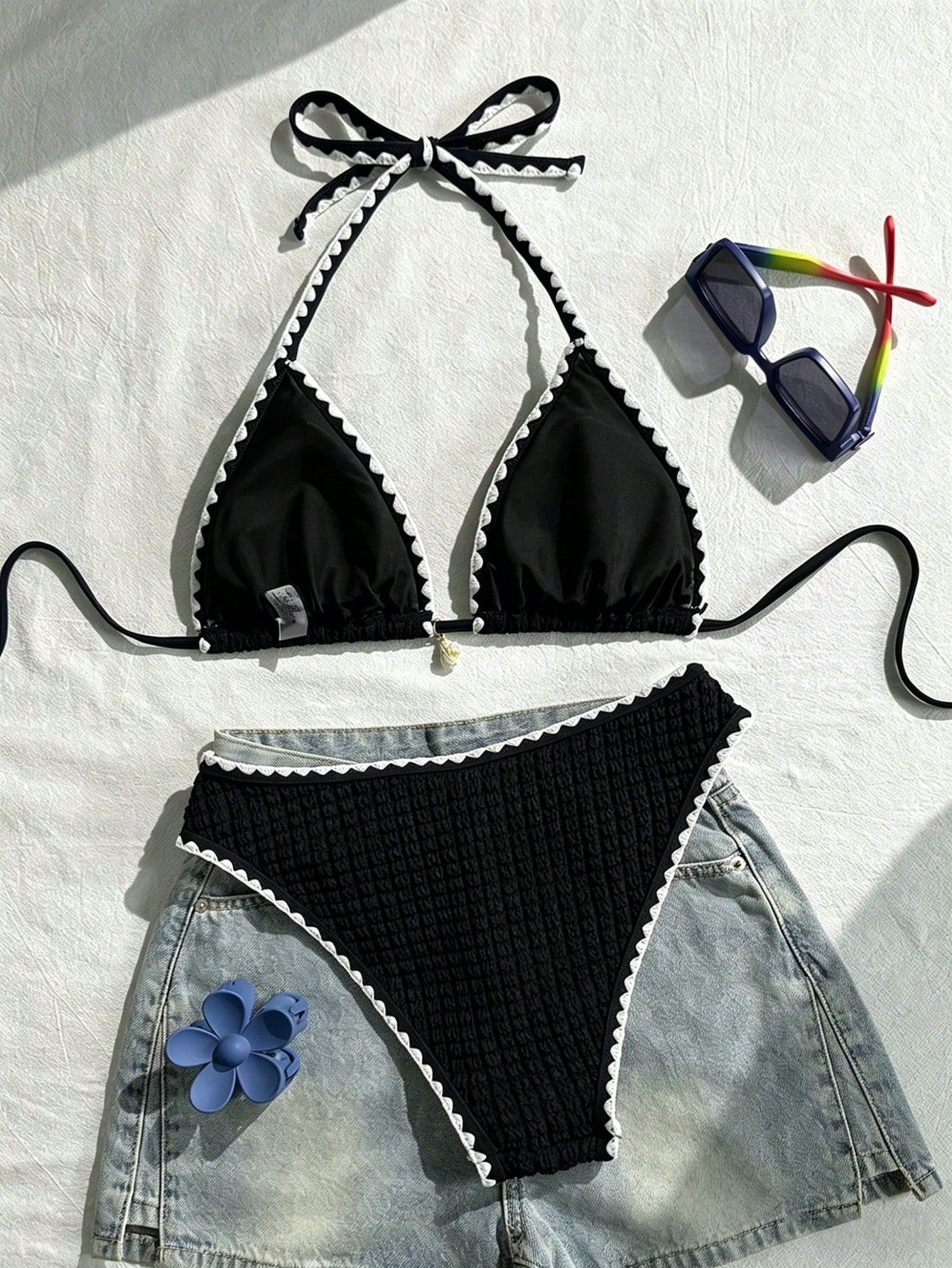 Swim Vcay Conjunto de Maiô Bikini Feminino, Tecido Especial com Design de Alça, Amarração e Costas Abertas, 2 Peças Conjunto de Praia para Férias de Verão