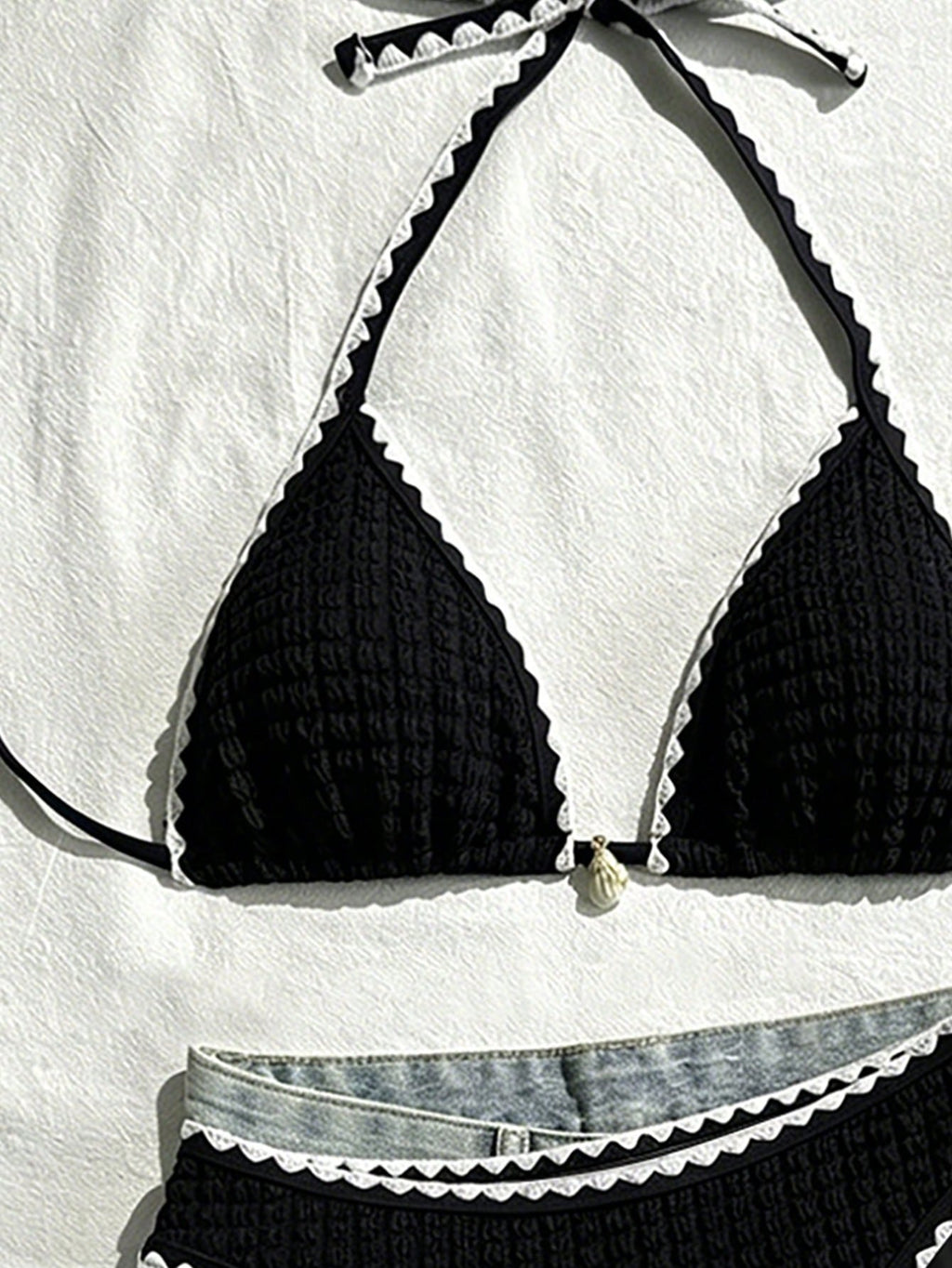 Swim Vcay Conjunto de Maiô Bikini Feminino, Tecido Especial com Design de Alça, Amarração e Costas Abertas, 2 Peças Conjunto de Praia para Férias de Verão