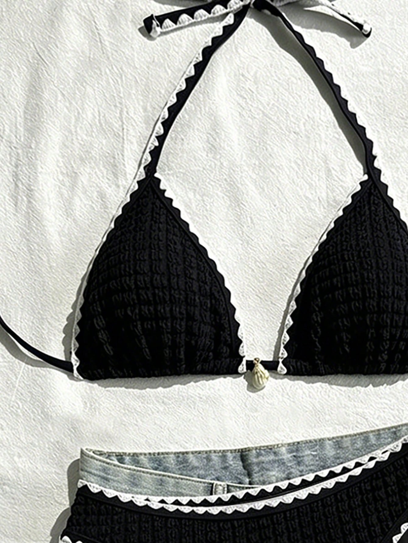 Swim Vcay Conjunto de Maiô Bikini Feminino, Tecido Especial com Design de Alça, Amarração e Costas Abertas, 2 Peças Conjunto de Praia para Férias de Verão