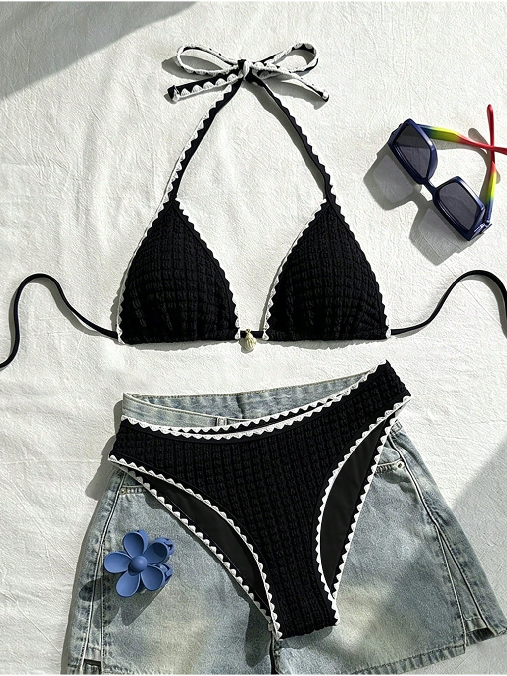 Swim Vcay Conjunto de Maiô Bikini Feminino, Tecido Especial com Design de Alça, Amarração e Costas Abertas, 2 Peças Conjunto de Praia para Férias de Verão
