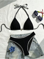 Swim Vcay Conjunto de Maiô Bikini Feminino, Tecido Especial com Design de Alça, Amarração e Costas Abertas, 2 Peças Conjunto de Praia para Férias de Verão