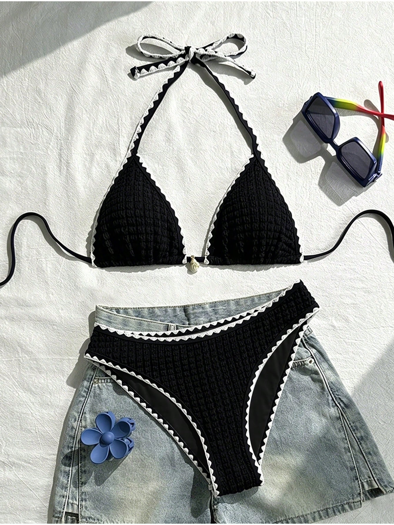 Swim Vcay Conjunto de Maiô Bikini Feminino, Tecido Especial com Design de Alça, Amarração e Costas Abertas, 2 Peças Conjunto de Praia para Férias de Verão