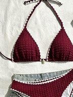 Swim Vcay Conjunto de Maiô Bikini Feminino, Tecido Especial com Design de Alça, Amarração e Costas Abertas, 2 Peças Conjunto de Praia para Férias de Verão