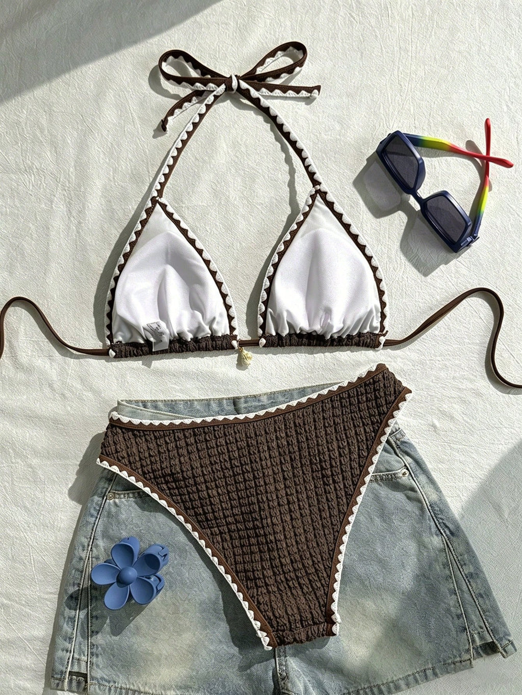 Swim Vcay Conjunto de Maiô Bikini Feminino, Tecido Especial com Design de Alça, Amarração e Costas Abertas, 2 Peças Conjunto de Praia para Férias de Verão