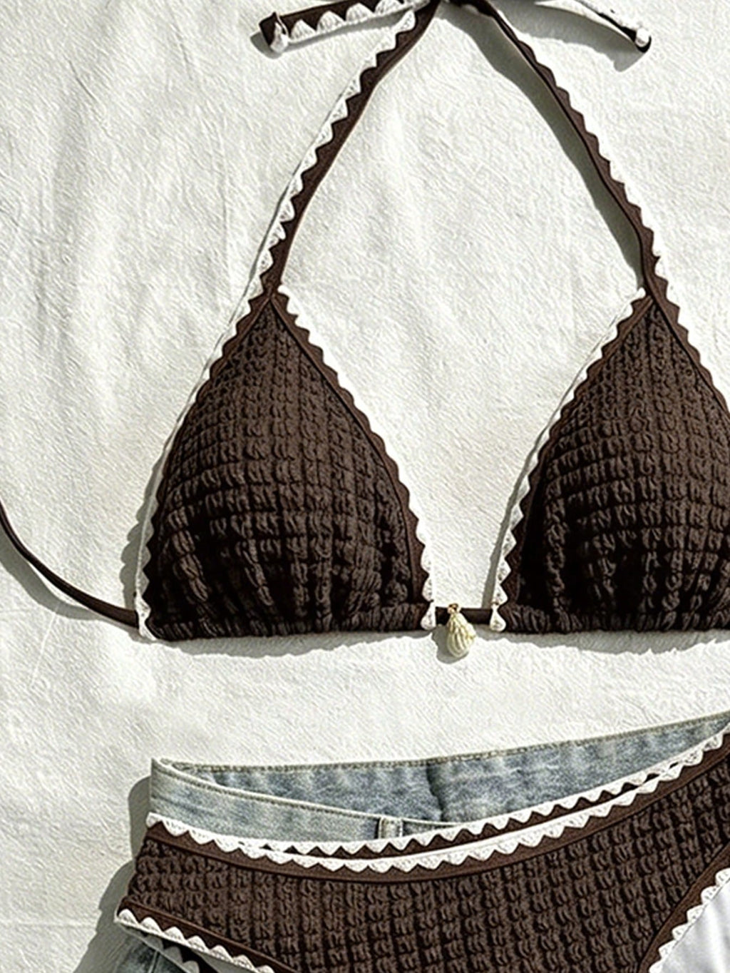 Swim Vcay Conjunto de Maiô Bikini Feminino, Tecido Especial com Design de Alça, Amarração e Costas Abertas, 2 Peças Conjunto de Praia para Férias de Verão