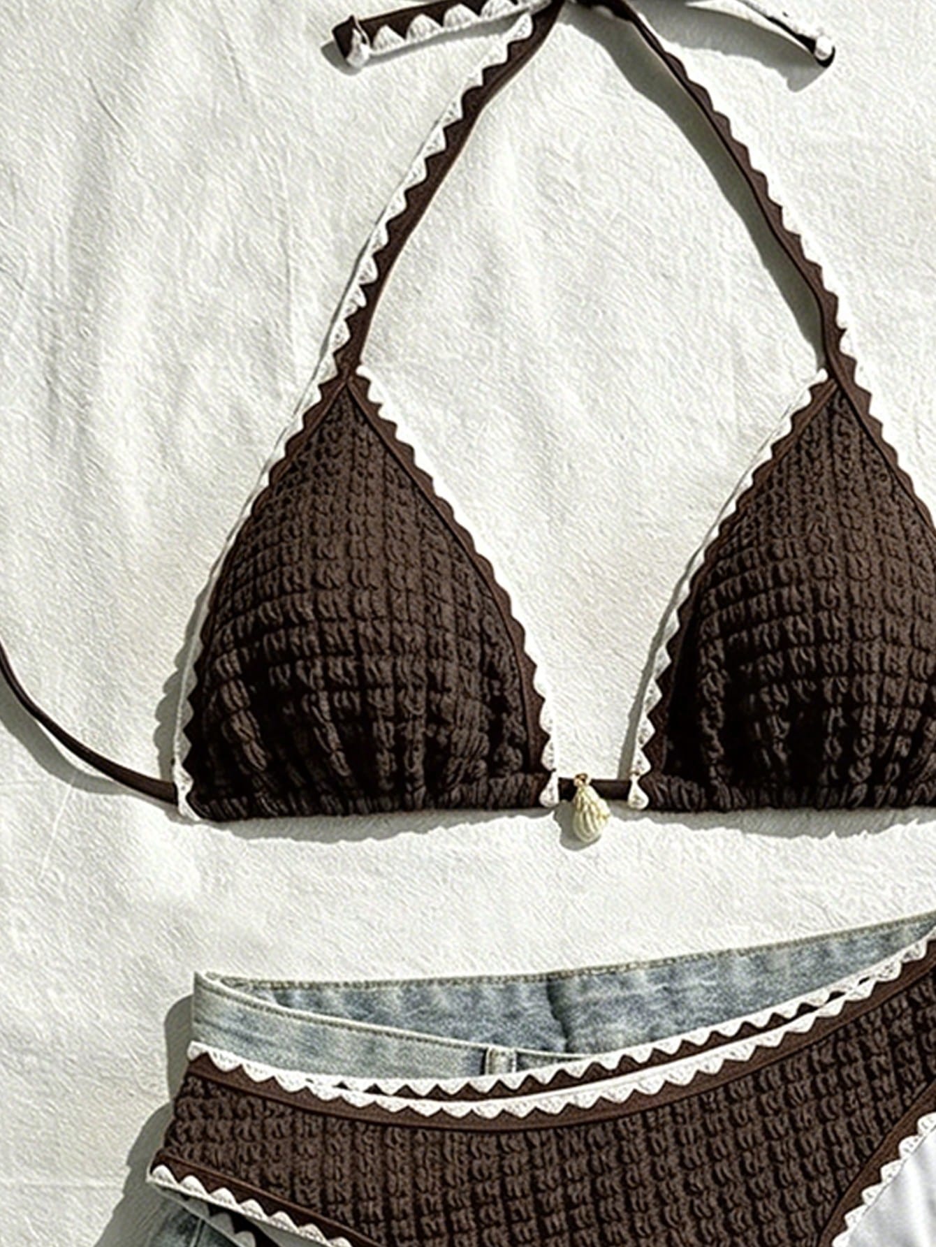 Swim Vcay Conjunto de Maiô Bikini Feminino, Tecido Especial com Design de Alça, Amarração e Costas Abertas, 2 Peças Conjunto de Praia para Férias de Verão