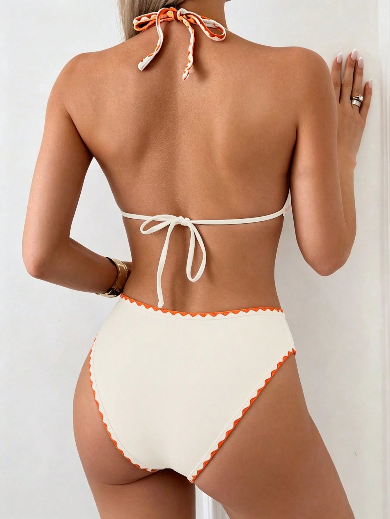 Swim Vcay Conjunto de Maiô Bikini Feminino, Tecido Especial com Design de Alça, Amarração e Costas Abertas, 2 Peças Conjunto de Praia para Férias de Verão