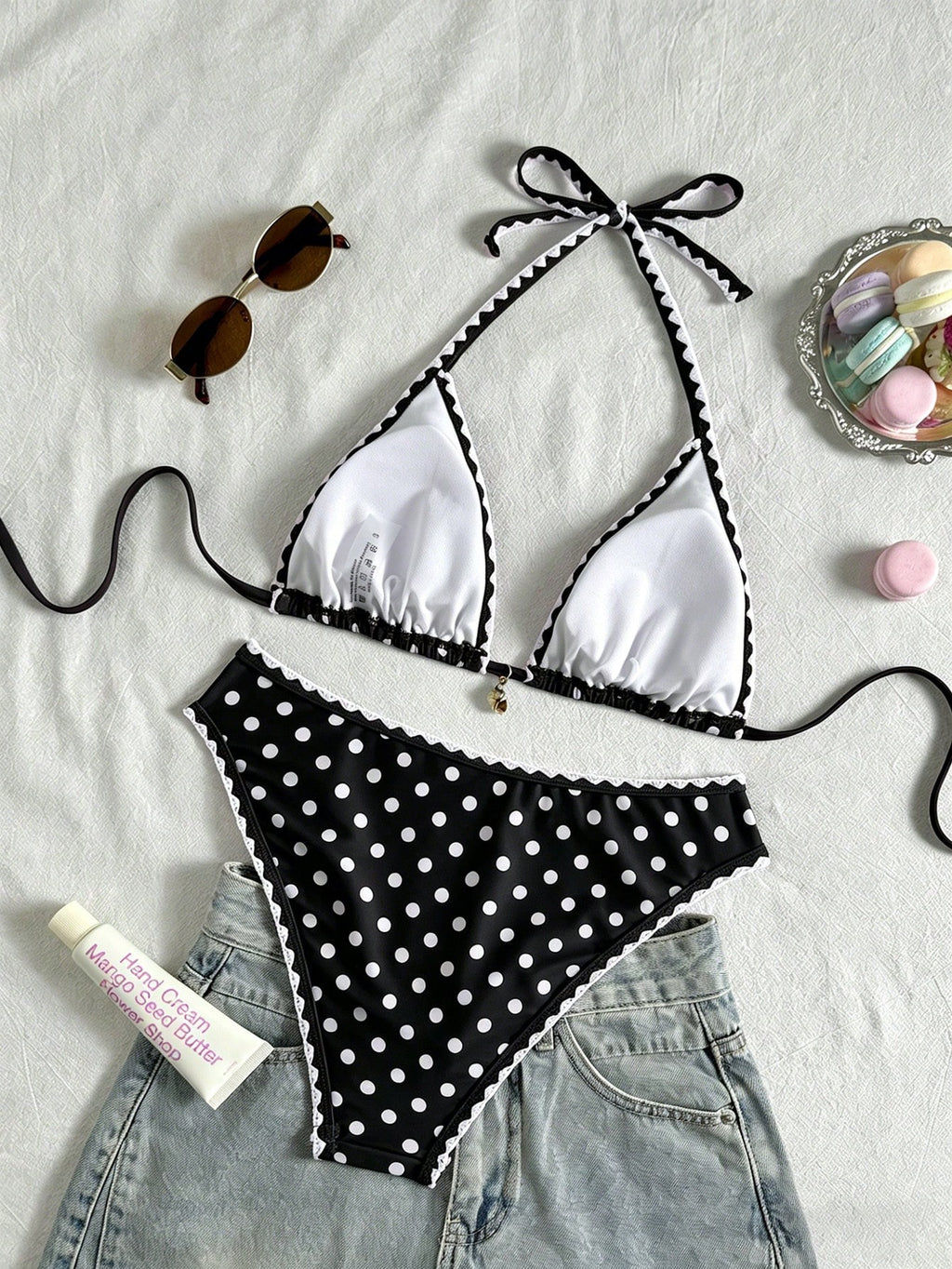 Swim Vcay Conjunto de Maiô Bikini Feminino, Tecido Especial com Design de Alça, Amarração e Costas Abertas, 2 Peças Conjunto de Praia para Férias de Verão