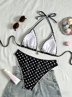 Swim Vcay Conjunto de Maiô Bikini Feminino, Tecido Especial com Design de Alça, Amarração e Costas Abertas, 2 Peças Conjunto de Praia para Férias de Verão