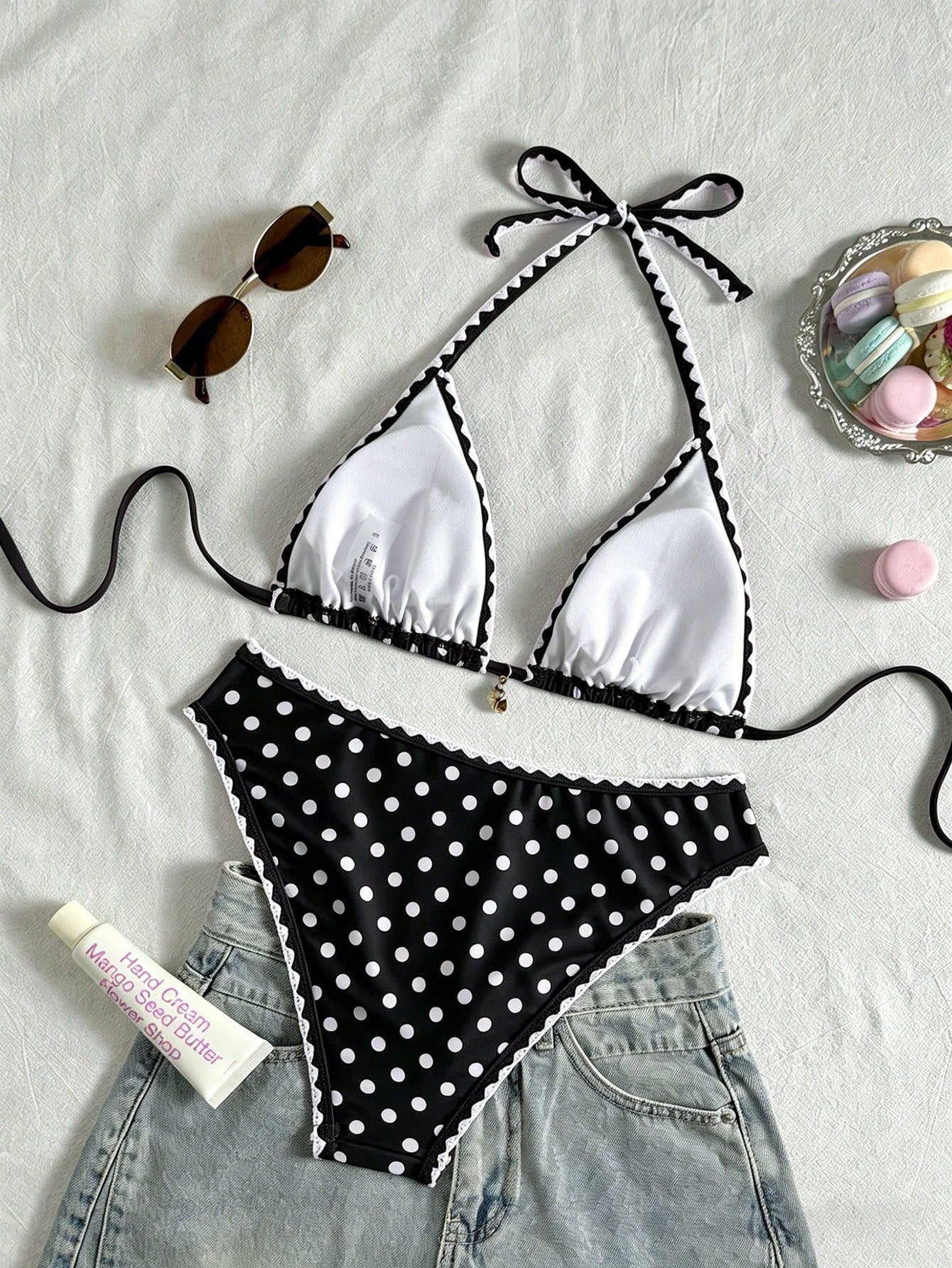 Swim Vcay Conjunto de Maiô Bikini Feminino, Tecido Especial com Design de Alça, Amarração e Costas Abertas, 2 Peças Conjunto de Praia para Férias de Verão