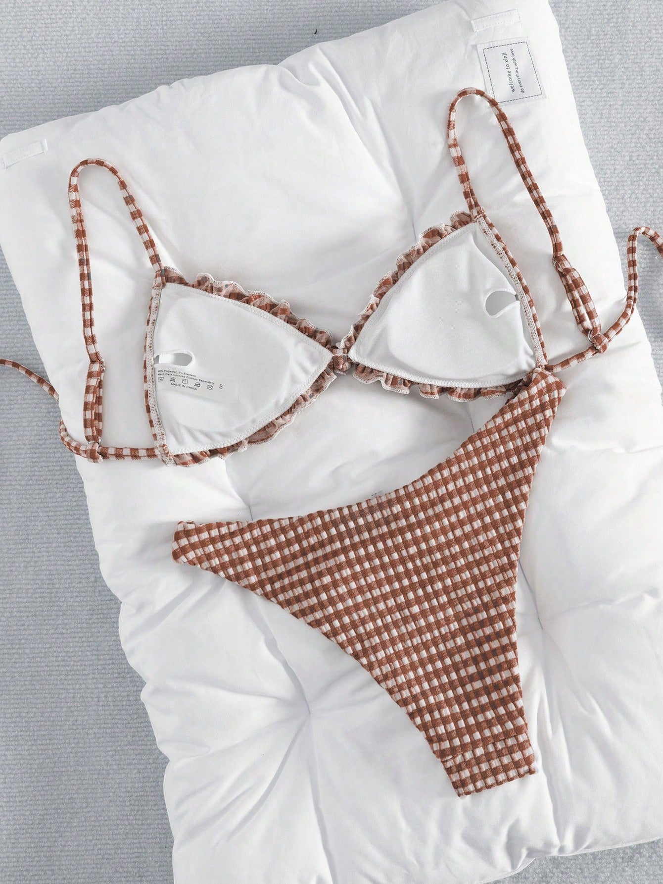 Swim Mod Conjunto de Maiô Bikini de 2 Peças com Tecido Texturizado, Babado, Laço na Frente, Cordão na Cintura, Fofo, Doce, Fashion, Animado para Festa