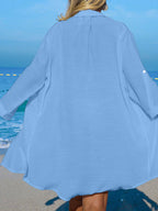 SHEIN Swim Camisa Branca Feminina com Botões de Árvore de Coco, Casual, para Férias na Praia, Kimono Cover-Up