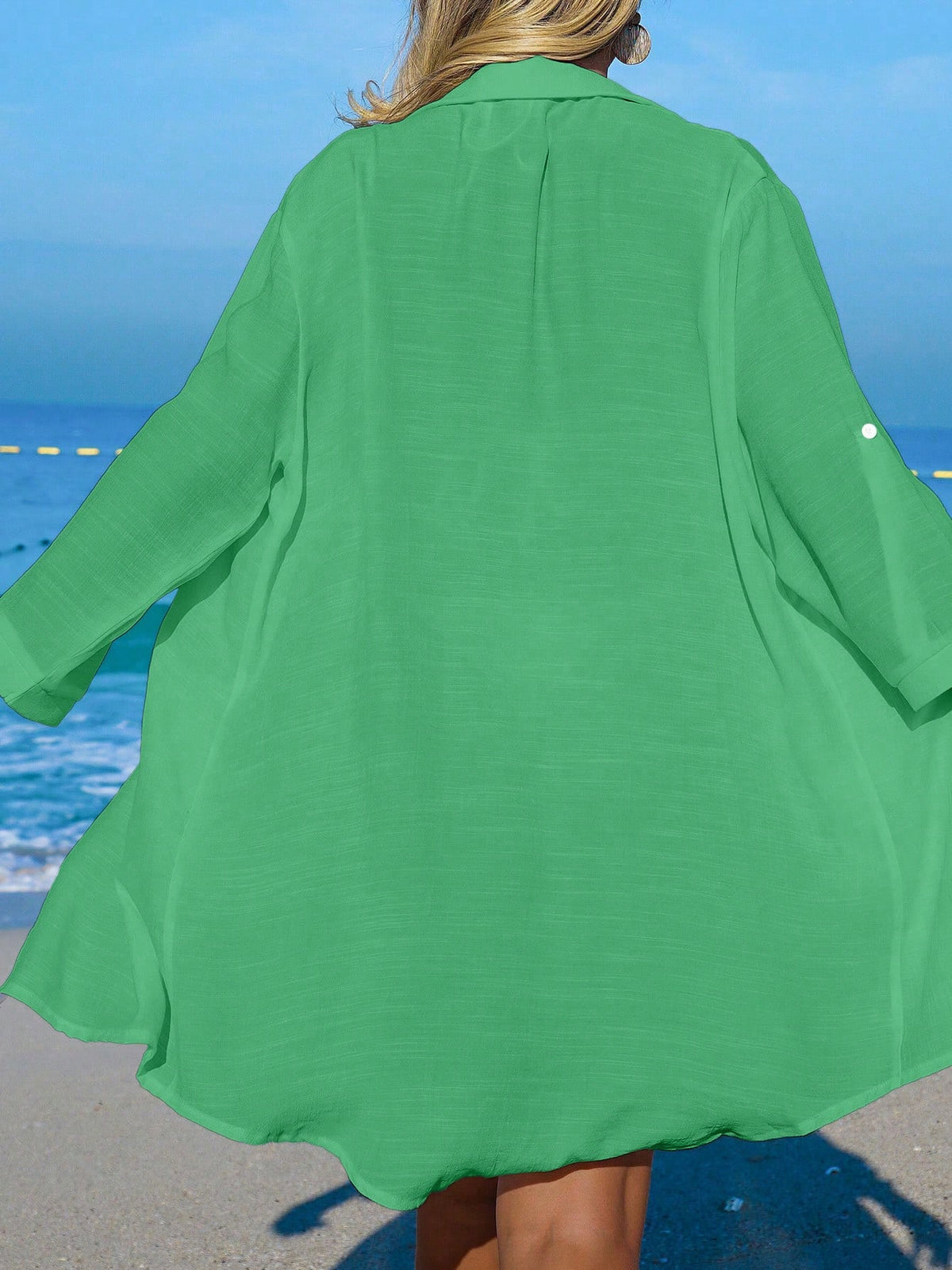 SHEIN Swim Camisa Branca Feminina com Botões de Árvore de Coco, Casual, para Férias na Praia, Kimono Cover-Up