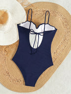 Swim Vcay Conjunto de Praia de Verão Feminino, Tecido de Textura Sólida, Decoração de Concha, Maiô Sem Costas com Alça de Amarração, Casual de Férias