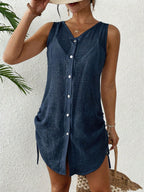 SHEIN Swim Vestido Kimono Feminino de Cor Sólida, Decote em V, Monopeito, Sem Mangas