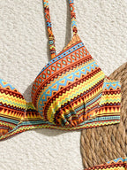 Swim Lushoire Conjunto de Maiô Feminino 2 Peças, Estampa Floral Azul & Branca, Com Aro, Alça Fina, Costas Abertas, Calcinha Cintura Alta com Design de Amarração Lateral, Adequado para Praia, Festa, Férias Casuais