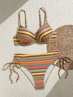 Swim Lushoire Conjunto de Maiô Feminino 2 Peças, Estampa Floral Azul & Branca, Com Aro, Alça Fina, Costas Abertas, Calcinha Cintura Alta com Design de Amarração Lateral, Adequado para Praia, Festa, Férias Casuais