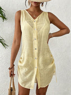 SHEIN Swim Vestido Kimono Feminino de Cor Sólida, Decote em V, Monopeito, Sem Mangas