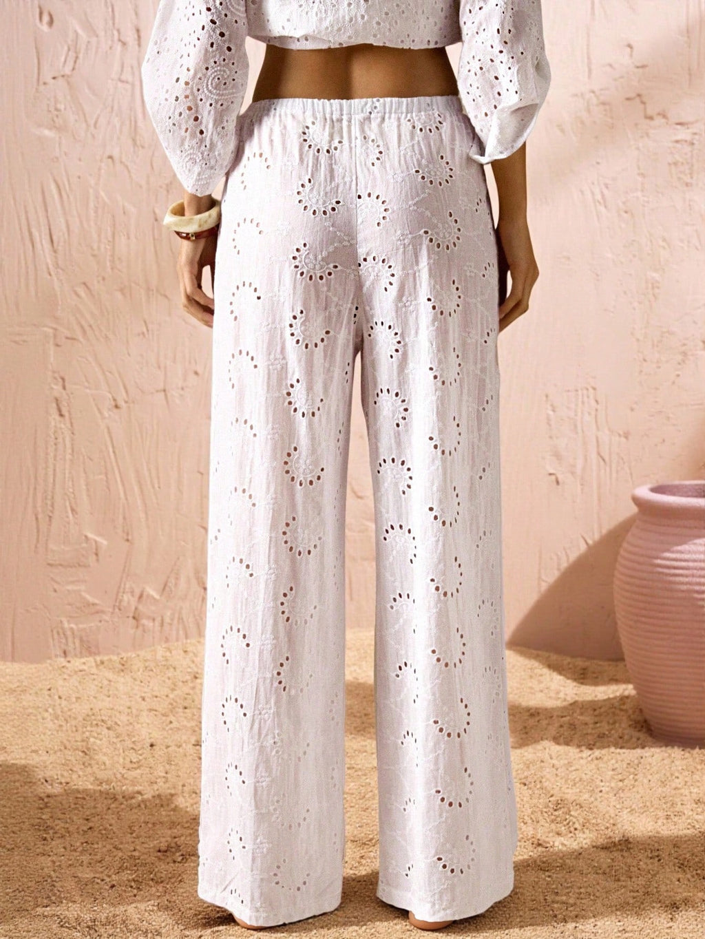 Swim Chiccia Calça Cobre-Tudo de Perna Larga com Cordão na Cintura em Chiffon Sólido de Verão para Mulheres, Praia