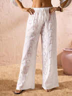 Swim Chiccia Calça Cobre-Tudo de Perna Larga com Cordão na Cintura em Chiffon Sólido de Verão para Mulheres, Praia