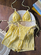 Swim Vcay 3 peças/Conjunto Capa de Crochê de Estilo Boêmio para Maiô Bikini, Saída de Praia