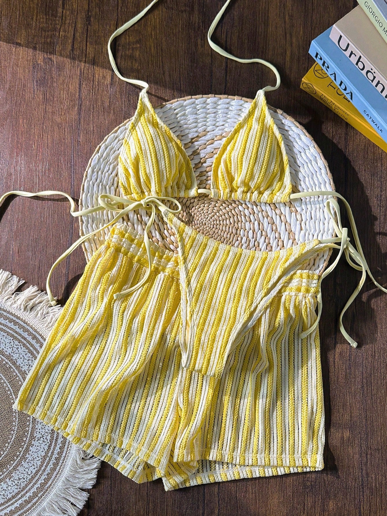 Swim Vcay 3 peças/Conjunto Capa de Crochê de Estilo Boêmio para Maiô Bikini, Saída de Praia