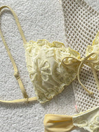 Swim Mod Conjunto de Maiô Bikini de 2 Peças com Tecido Texturizado, Babado, Laço na Frente, Cordão na Cintura, Fofo, Doce, Fashion, Animado para Festa