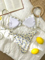 Swim Mod Conjunto de Maiô Bikini de 2 Peças com Tecido Texturizado, Babado, Laço na Frente, Cordão na Cintura, Fofo, Doce, Fashion, Animado para Festa