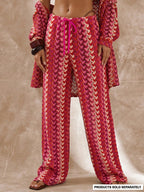 Musera Resort Calça Capa Estampada com Cintura Amarrada, Estilo Boho Ibiza, Fofa, Sexy, Férias, Praia, Maiô, Pele Quente, Listrada