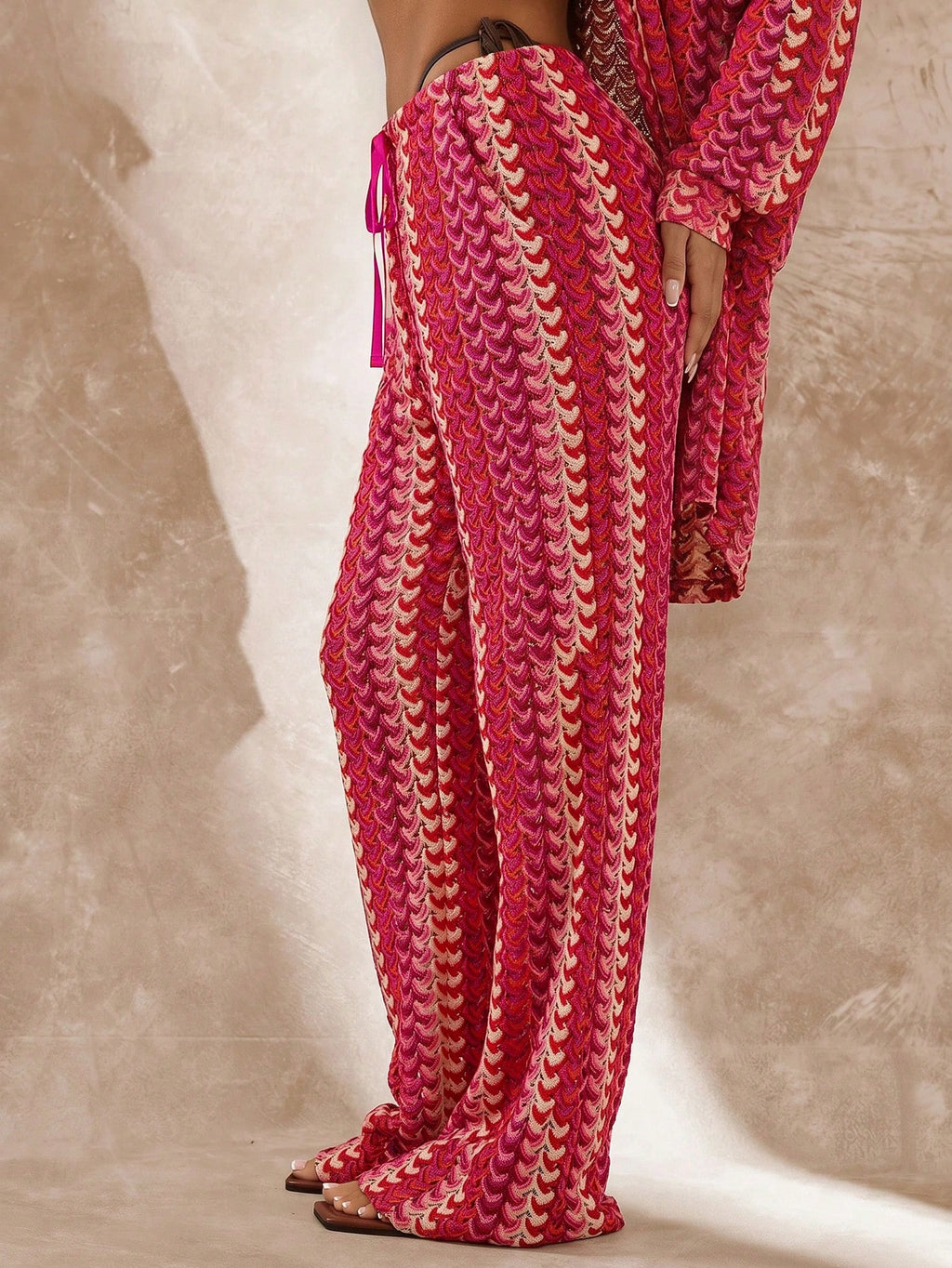 Musera Resort Calça Capa Estampada com Cintura Amarrada, Estilo Boho Ibiza, Fofa, Sexy, Férias, Praia, Maiô, Pele Quente, Listrada