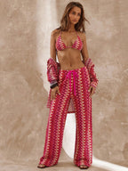 Musera Resort Calça Capa Estampada com Cintura Amarrada, Estilo Boho Ibiza, Fofa, Sexy, Férias, Praia, Maiô, Pele Quente, Listrada