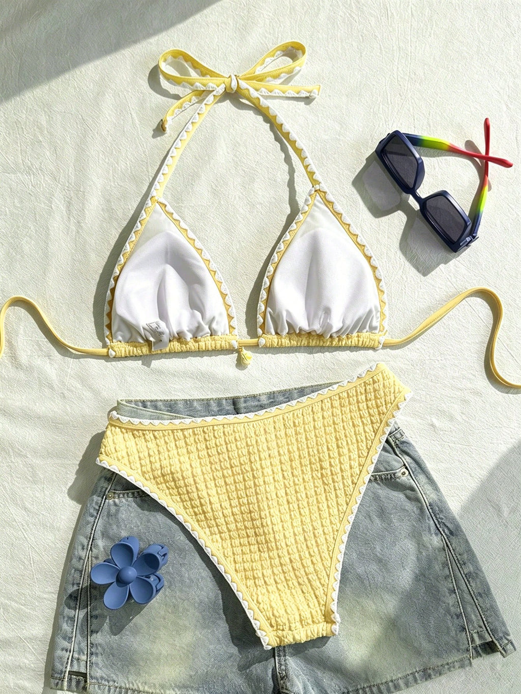 Swim Vcay Conjunto de Maiô Bikini Feminino, Tecido Especial com Design de Alça, Amarração e Costas Abertas, 2 Peças Conjunto de Praia para Férias de Verão
