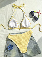Swim Vcay Conjunto de Maiô Bikini Feminino, Tecido Especial com Design de Alça, Amarração e Costas Abertas, 2 Peças Conjunto de Praia para Férias de Verão