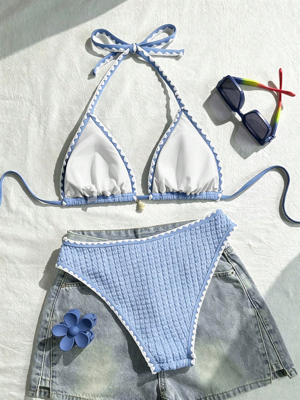 Swim Vcay Conjunto de Maiô Bikini Feminino, Tecido Especial com Design de Alça, Amarração e Costas Abertas, 2 Peças Conjunto de Praia para Férias de Verão