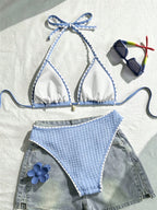 Swim Vcay Conjunto de Maiô Bikini Feminino, Tecido Especial com Design de Alça, Amarração e Costas Abertas, 2 Peças Conjunto de Praia para Férias de Verão