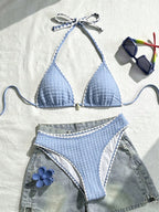 Swim Vcay Conjunto de Maiô Bikini Feminino, Tecido Especial com Design de Alça, Amarração e Costas Abertas, 2 Peças Conjunto de Praia para Férias de Verão