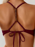 Swim Basics Maiô Recortado com Contas Feminino, Design Sexy