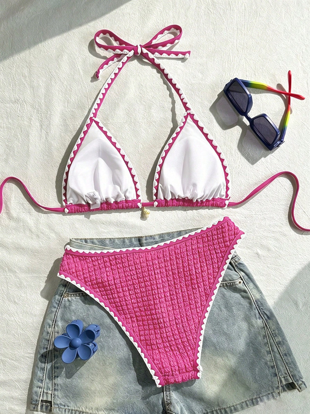 Swim Vcay Conjunto de Maiô Bikini Feminino, Tecido Especial com Design de Alça, Amarração e Costas Abertas, 2 Peças Conjunto de Praia para Férias de Verão