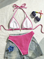 Swim Vcay Conjunto de Maiô Bikini Feminino, Tecido Especial com Design de Alça, Amarração e Costas Abertas, 2 Peças Conjunto de Praia para Férias de Verão