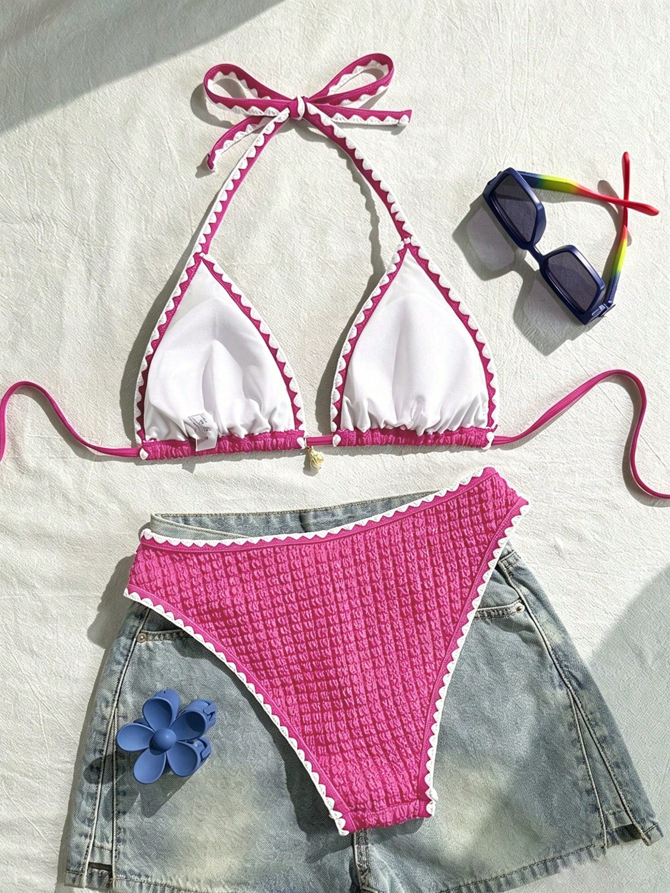 Swim Vcay Conjunto de Maiô Bikini Feminino, Tecido Especial com Design de Alça, Amarração e Costas Abertas, 2 Peças Conjunto de Praia para Férias de Verão