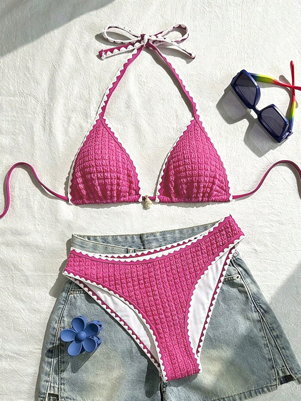 Swim Vcay Conjunto de Maiô Bikini Feminino, Tecido Especial com Design de Alça, Amarração e Costas Abertas, 2 Peças Conjunto de Praia para Férias de Verão